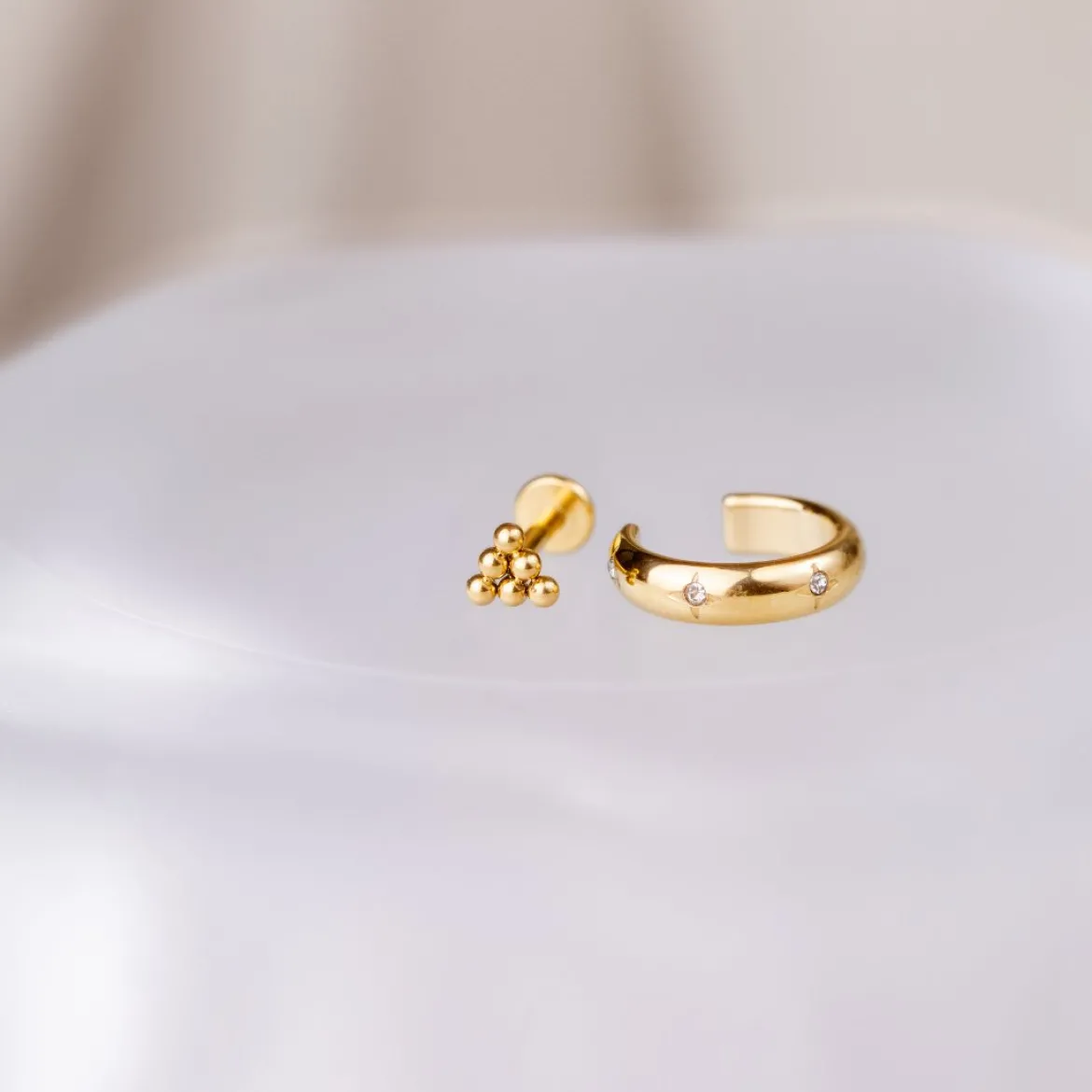 Triangle Beads Piercing Stud Gold