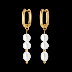 Triple Pearl Hoop Set Gold