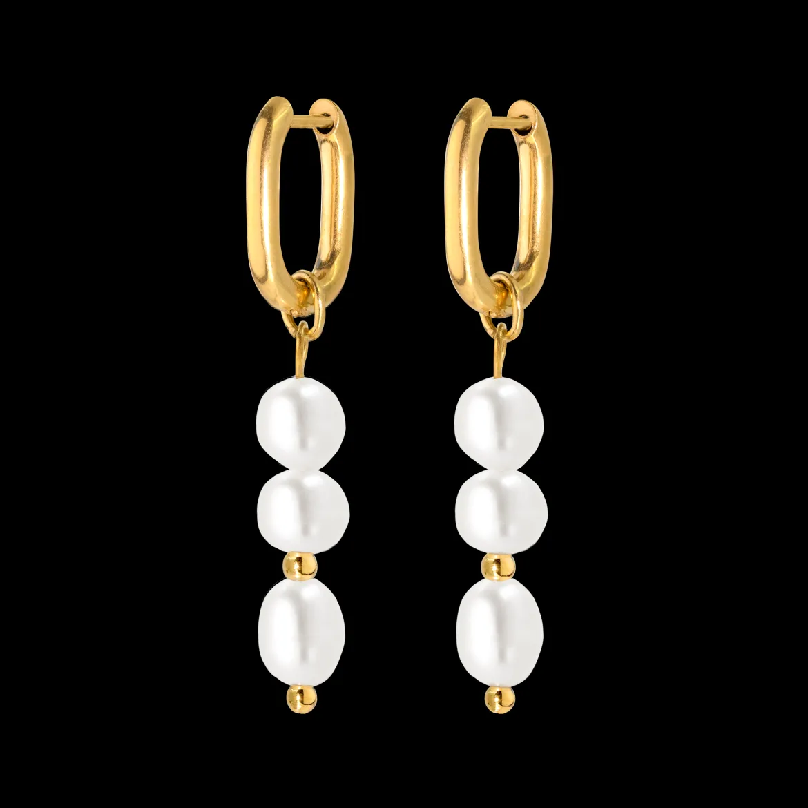 Triple Pearl Hoop Set Gold
