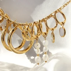 Triple Pearl Hoop Set Gold