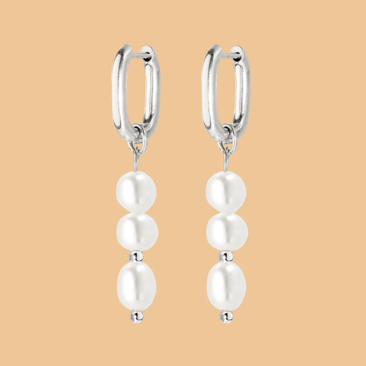 Triple Pearl Hoop Set Silber