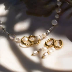 Triple Pearl Hoop Set Silber