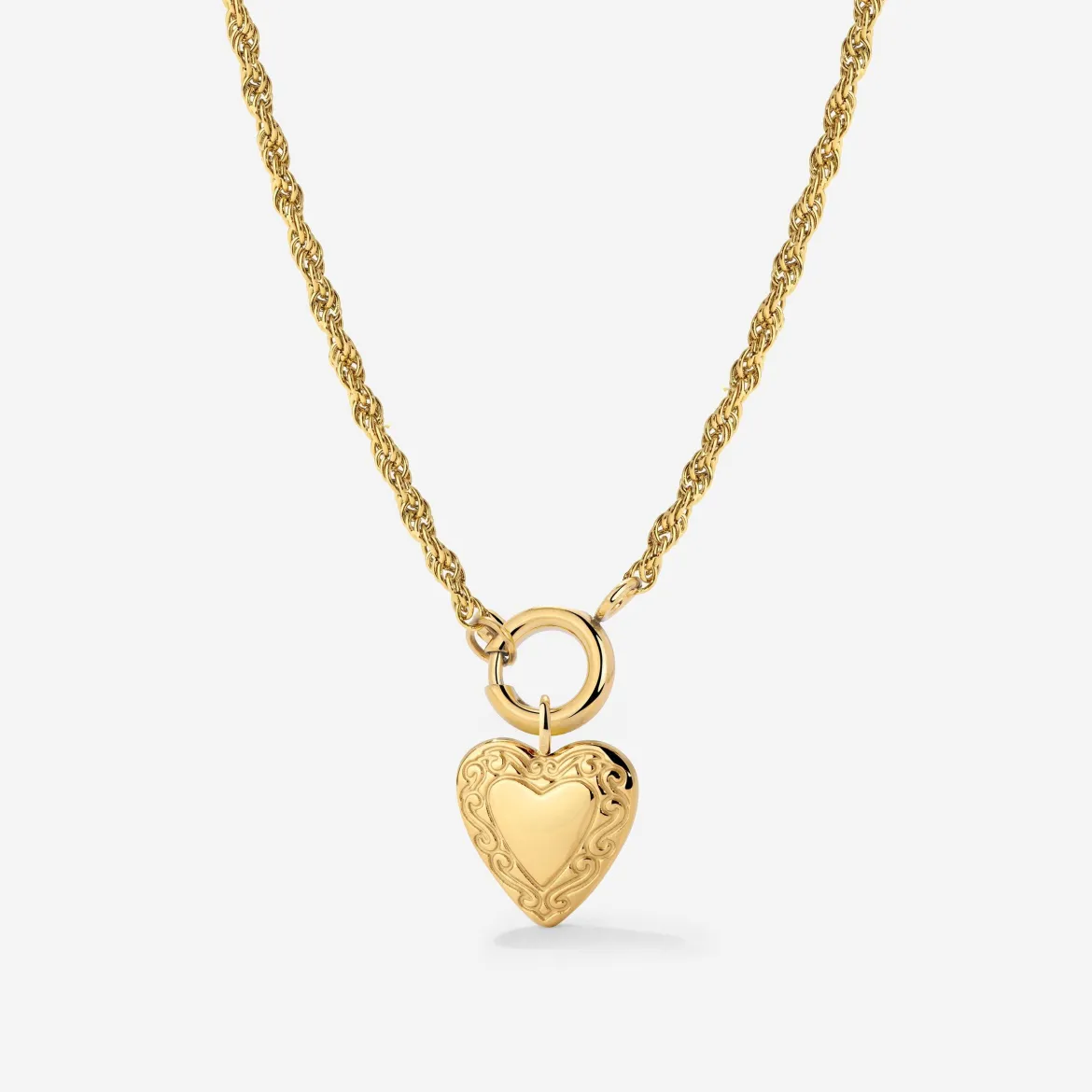 Vintage Heart Rope Chain Necklace Set Gold