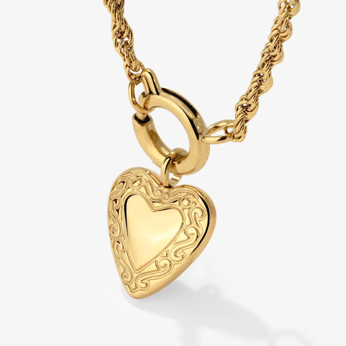 Vintage Heart Rope Chain Necklace Set Gold