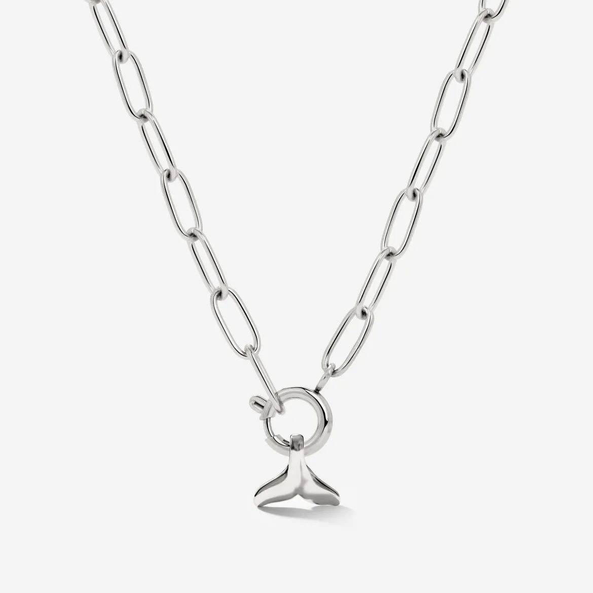 Whale Tail Oval Links Necklace Set Silber