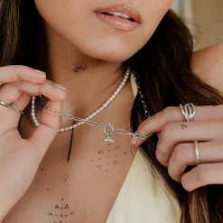 Whale Tail Oval Links Necklace Set Silber