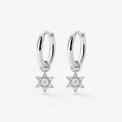 White Petal Hoop Set Small Silber