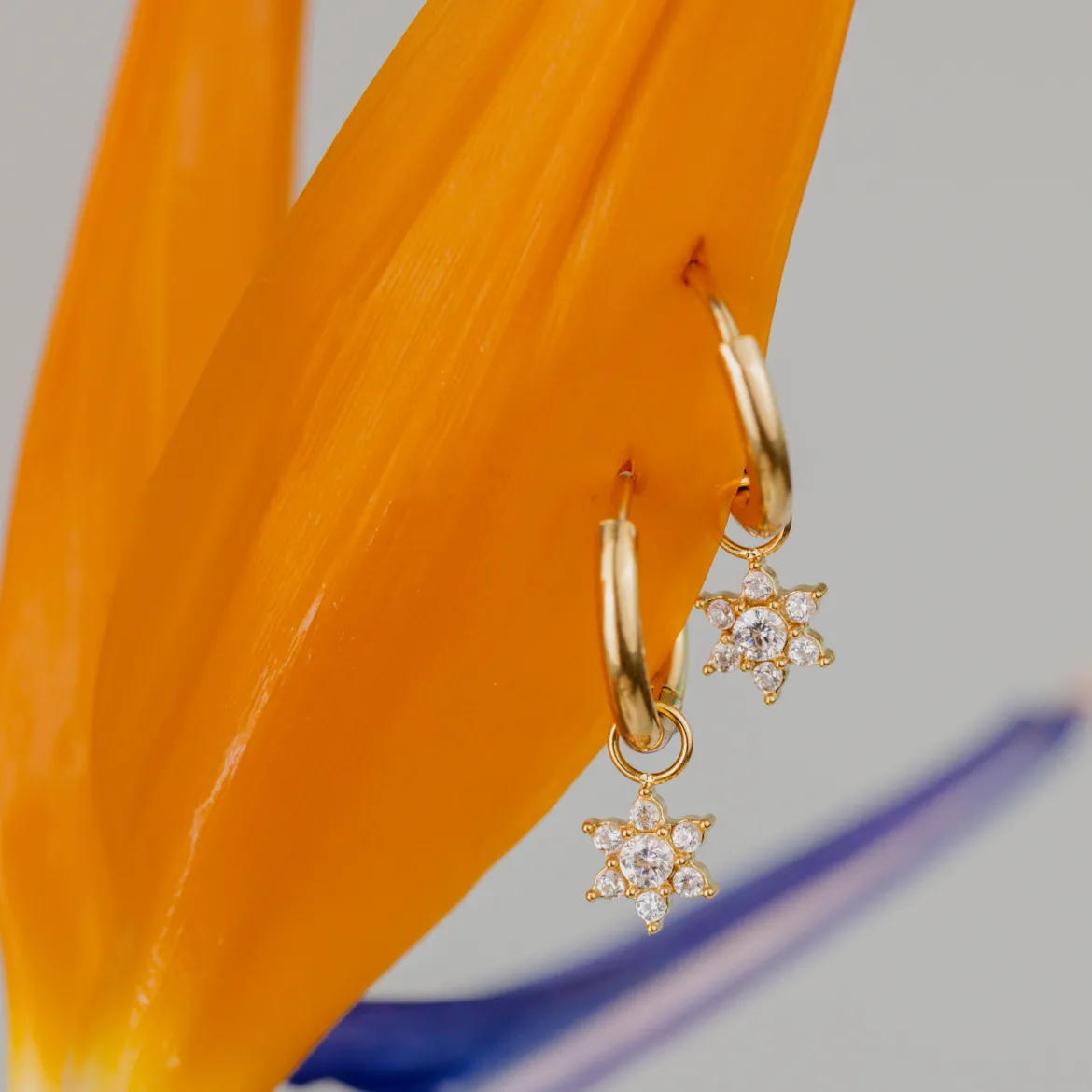 White Petal Hoop Set Small Silber