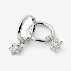 White Petal Hoop Set Small Silber