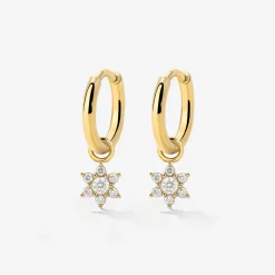 White Petal Hoop Set Small Gold