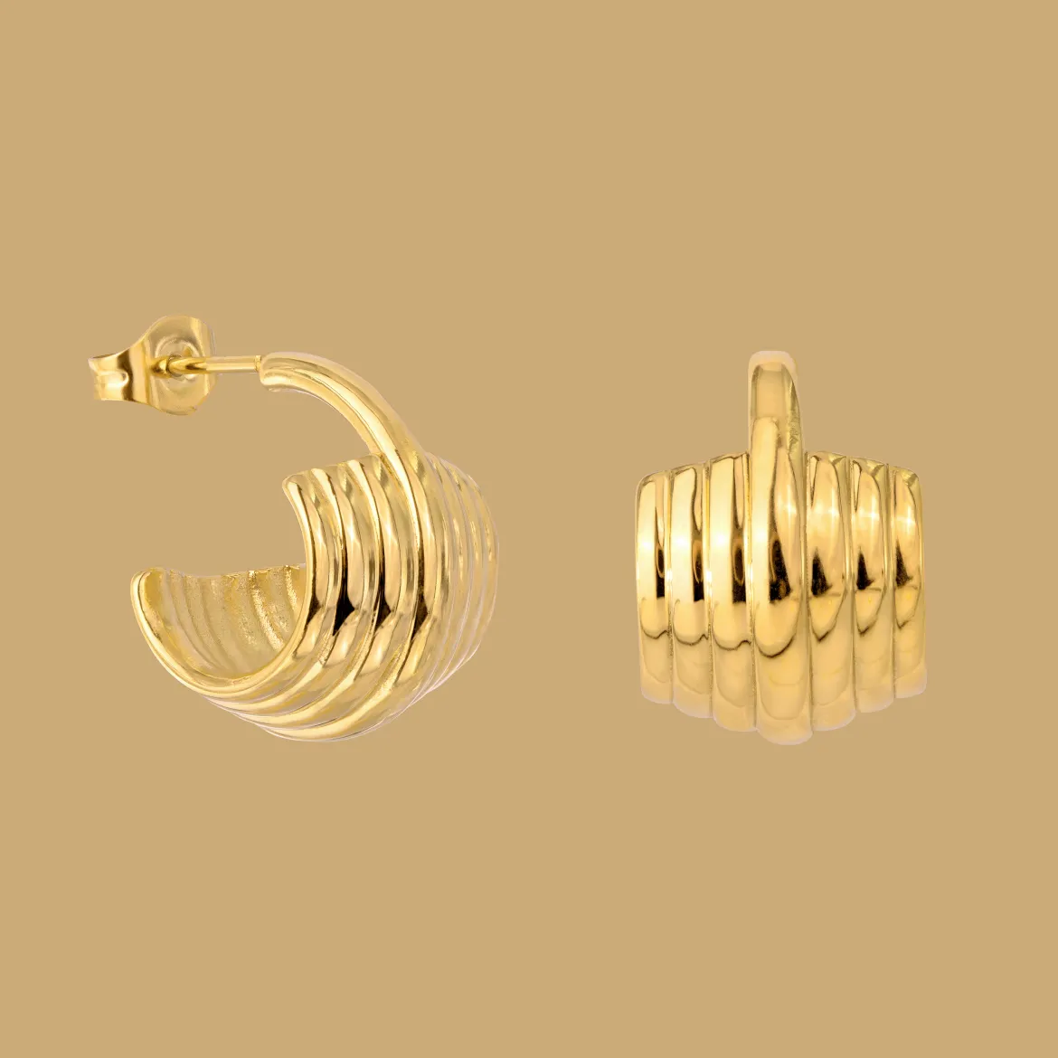 Winding Hoop Studs Gold